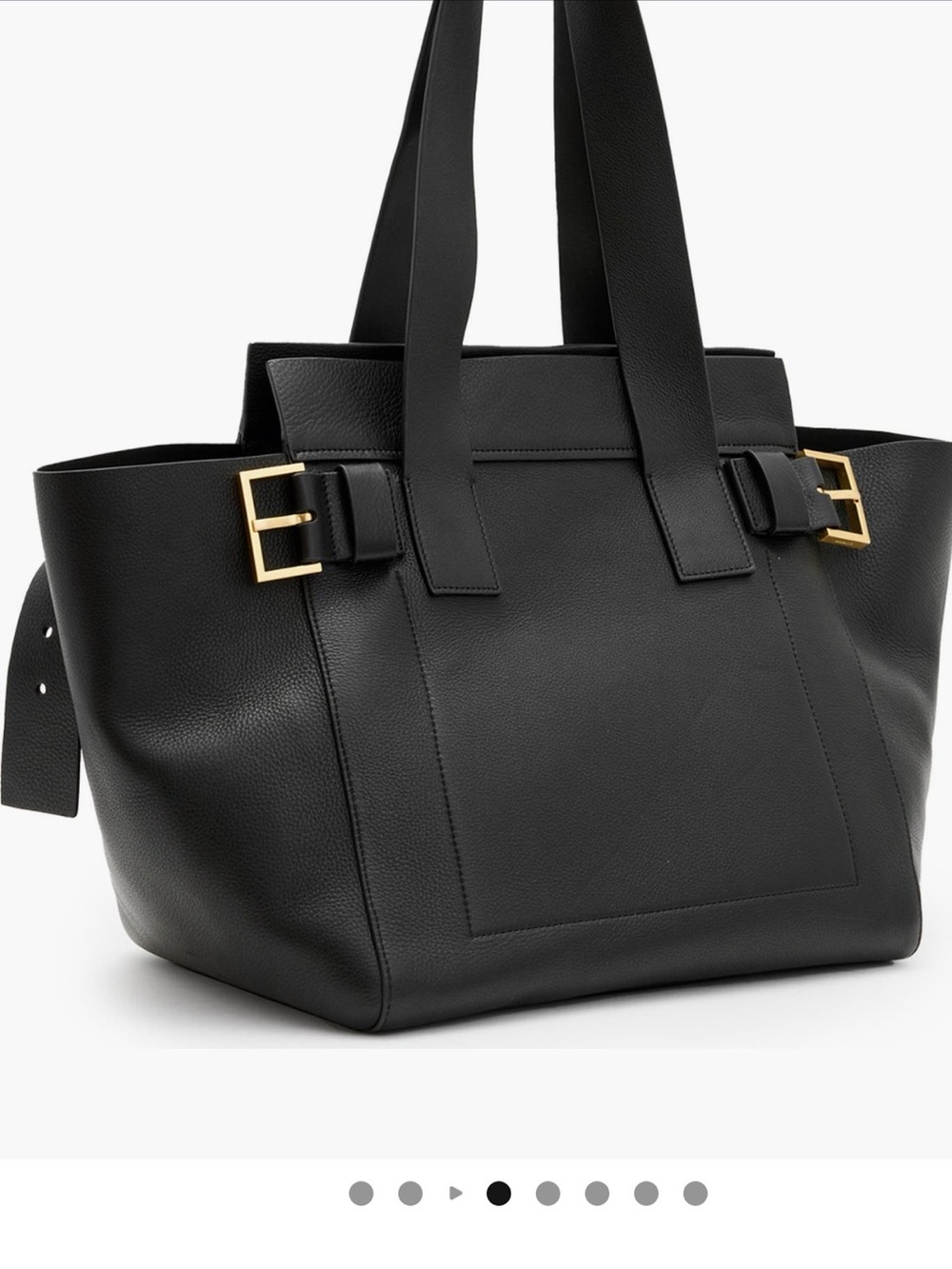 All Saints Black Leather Tote Bag with Gold Buckle Accents